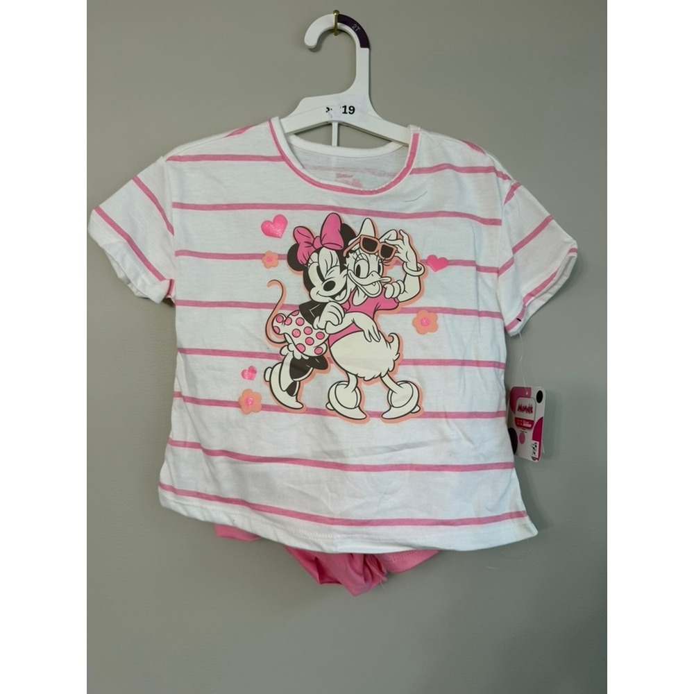 Disney Shorts Set Toddler Girls 2T Pink White Striped Minnie Daisy NWT